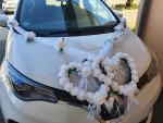 Autoschmuck 2 Herzen mit Organzabänder in V